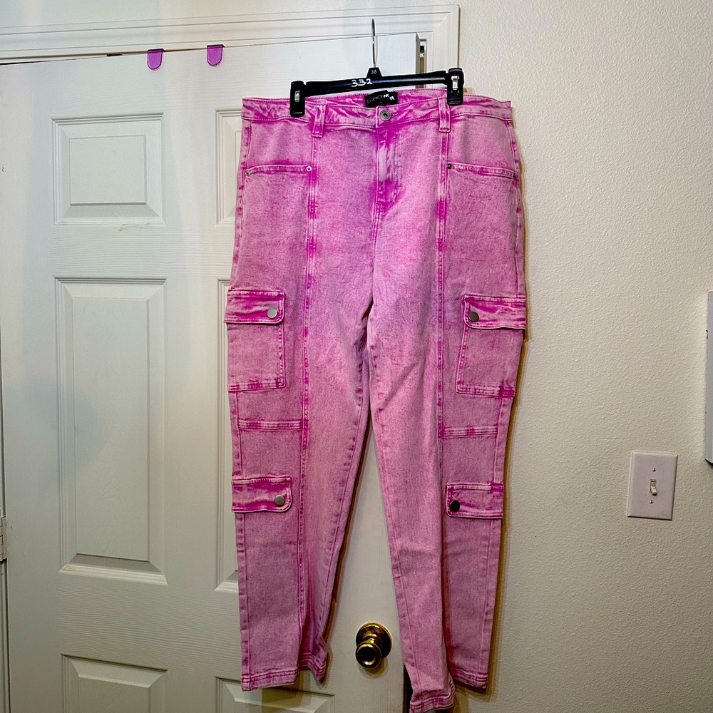 Pink acid was cargo jeans
